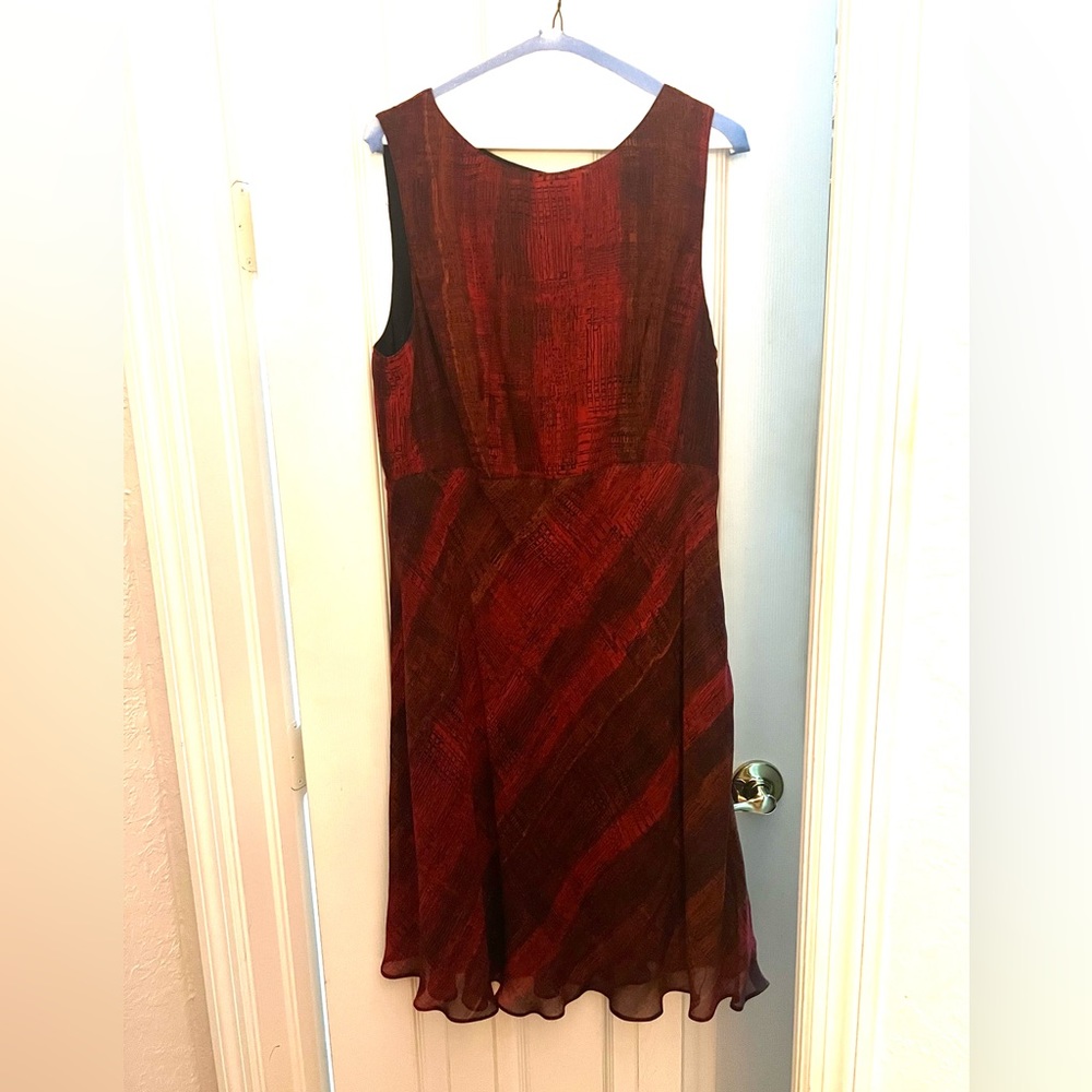 Vintage Carole Little Red & Black Damask Dress, Lined, Sleeveless (Size 12)